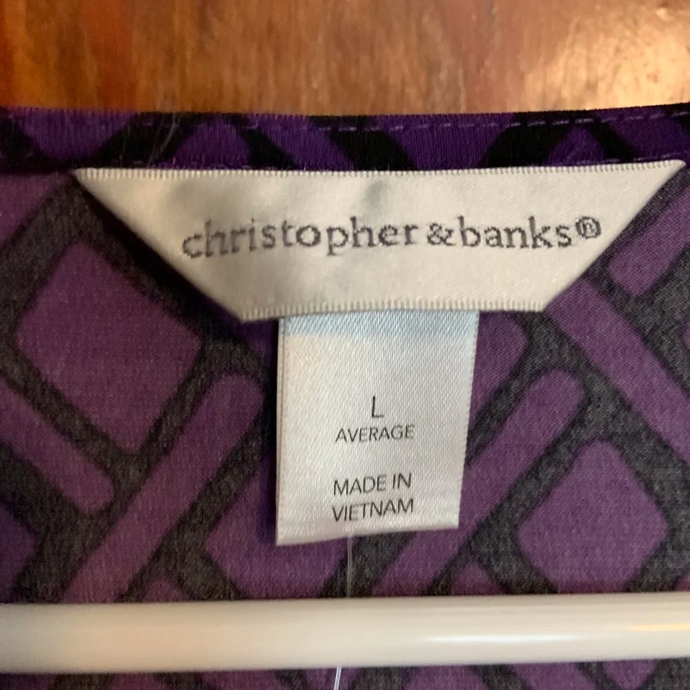 Christopher & Banks Purple Asymmetrical Hem Geometric Print Tunic - Picture 5 of 7